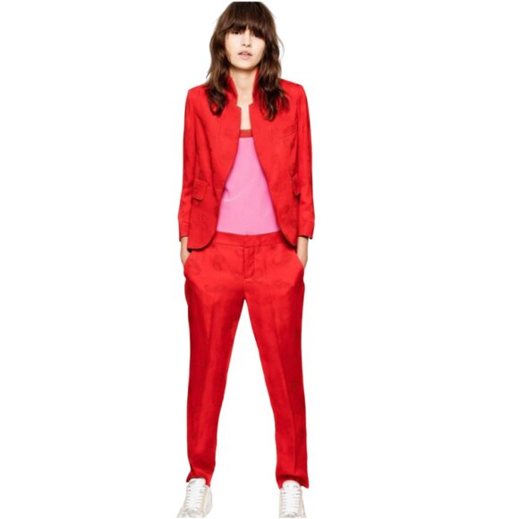 Zadig & Voltaire Verys Jac Blazer Jacket Womens 40 US 8 Red Orange Open Front - Picture 1 of 14